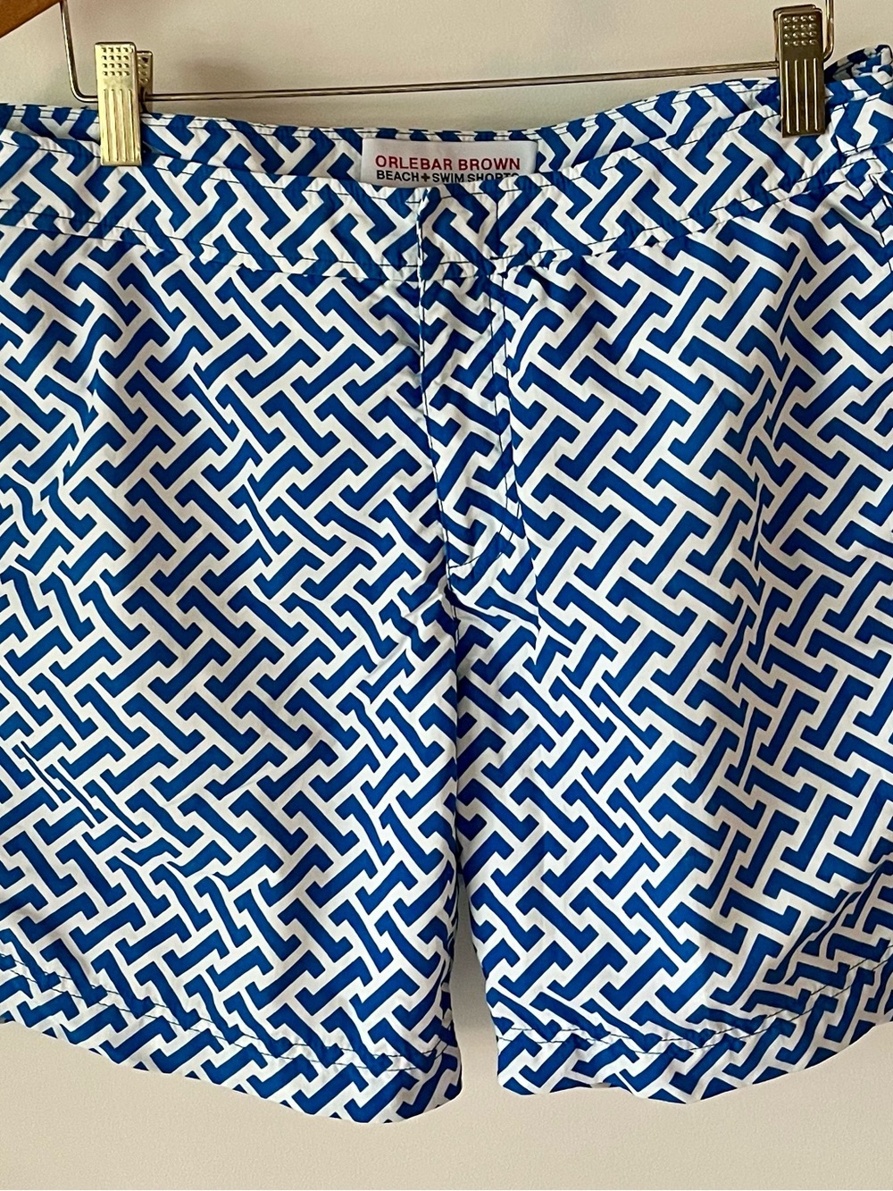 Orlebar Brown Bulldog Swim Shorts Blue White Geometric Print Size 34 - Picture 6 of 16